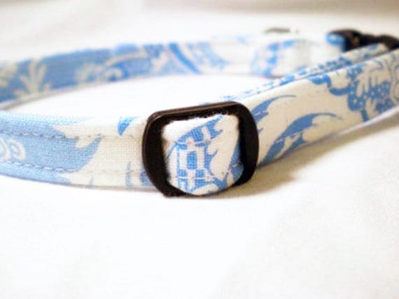 Cat Collar for Boy, Girl - Light Blue Damask - Breakaway