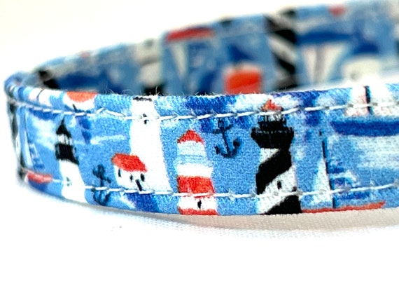 Nautical Cat Collar for Girl, Boy - Lighthouses, Sailboats and Anchors