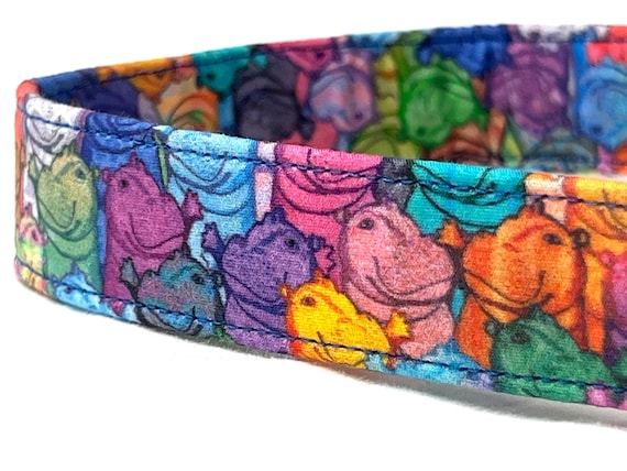 Colorful Hippo Dog Collar, Happy Hippos Print