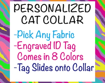 Personalized Breakaway Cat Collar, Engraved Slide-On ID Tag