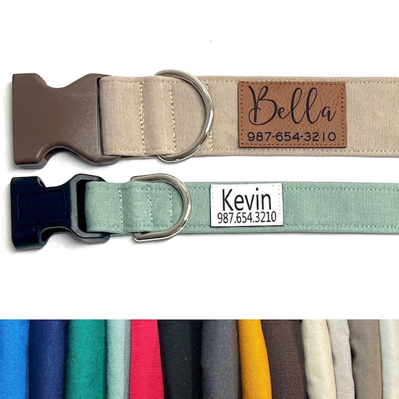 Personalized Hemp Dog Collar - Engraved Pleather ID Patch