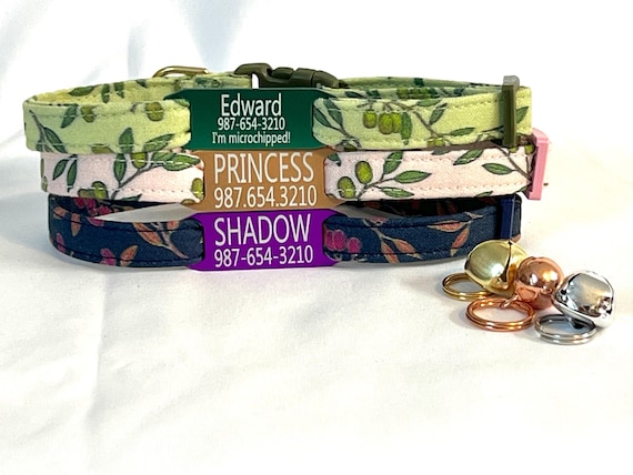 Personalized Breakaway Cat Collar - Engraved ID Tag - Olive Branches