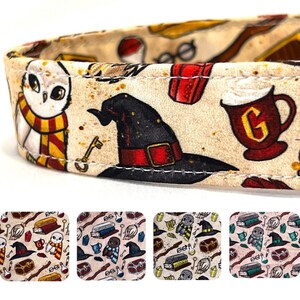 Wizard Dog Collar for Girl Boy - Magical Witchcraft - Red and Beige