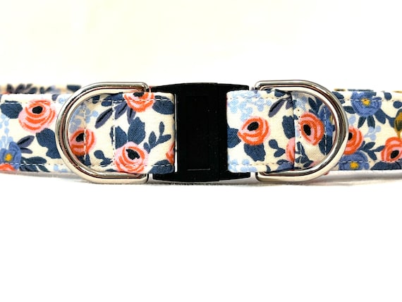 Rifle Paper Co. BREAKAWAY Dog Collar for Boy, Girl - Safety - Le Fleurs Blue