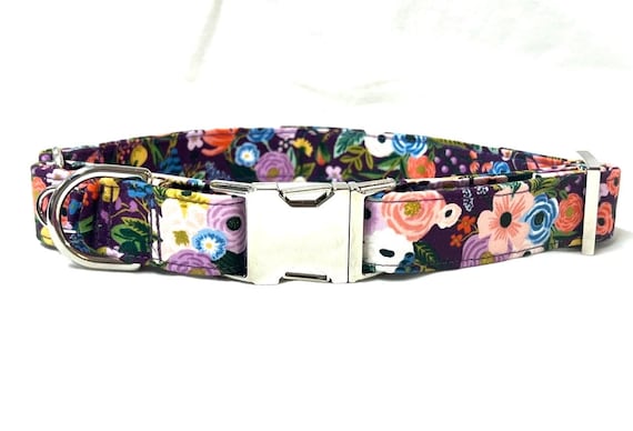 Rifle Paper Co Martingale Dog Collar - Garden Party Lilac on Plum
