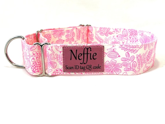 Personalized Rifle Paper Dog Martingale Collar - Vegan Pleather ID, Summer Neon Pink