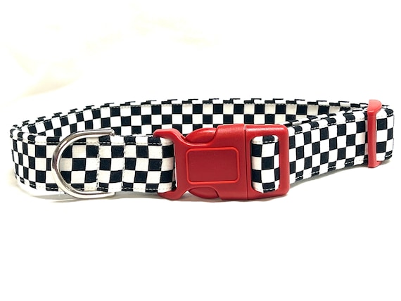 Dog Collar for Boy, Girl  - Black, White Racing Checks - Race Car Fan