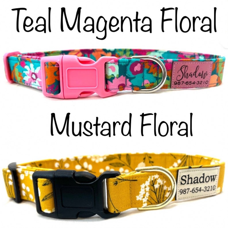 Personalized Dog Collar for Girl, Boy Engraved ID Tag Pleather Name Patch 1.5, 1, 3/4, 5/8 image 2