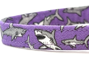 Purple Shark Cat Collar for Girl, Boy - Breakaway 3/8”