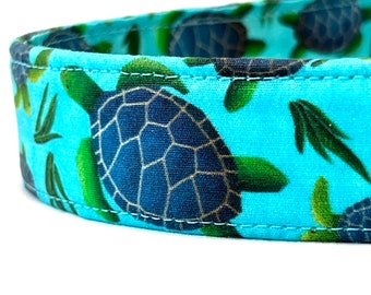 Sea Turtle Dog Collar for Girl Boy - Nautical Beach - Aqua