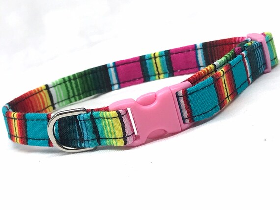 Cat Collar for Girl, Boy- Pink Multicolor Serape Mexican Blanket Fabric - Breakaway
