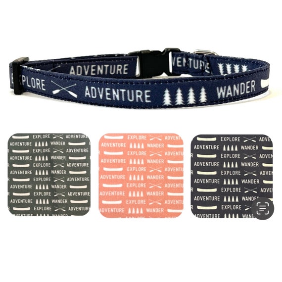 Cat Collar for Boy, Girl - Breakaway- Trees, Nature, Hiking, Camping, Boating, Explore, Wander, Adventure - Blue