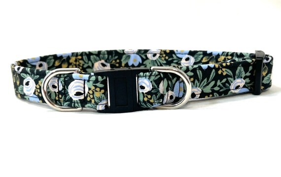 Rifle Paper Co BREAKAWAY Dog Collar for Boy, Girl - Safety - Black Floral - Primavera