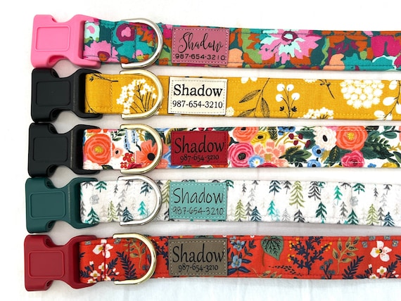 Personalized Dog Collar for Girl, Boy - Engraved ID Tag - Pleather Name Patch - 1.5", 1", 3/4", 5/8"