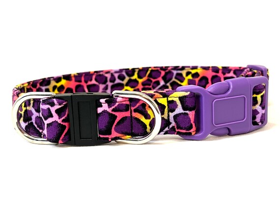 Leopard BREAKAWAY Dog Collar with Side-Release Buckle - Safety - Cheetah- Purple-Pink-Yellow