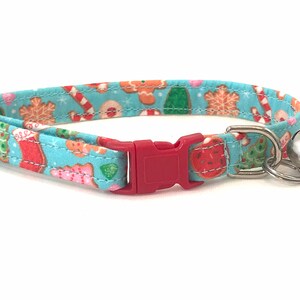 Christmas Cat Collar for Boy Girl - Cute Holiday Cookies - Red Aqua