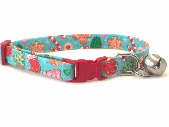 Christmas Cat Collar for Boy Girl - Cute Holiday Cookies - Red Aqua