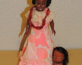 1960s Dashboard Hawaiian Doll and Dressed Plastic Doll