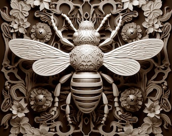 Abeja / Insecto / Flores / LaserBurn / Glowforge / xtool / SVG/ PNG / Ilusión 3D / Grabado / Láser Listo / Archivo de Diseño Digital