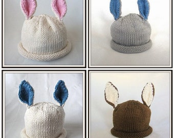 Boston Beanies  Bunny Hat, Knit Baby Cotton Hat, Custom Order You Choose Colors