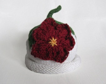 Boston Beanies Winter Flower Hat, Knit Organic Cotton Baby Hat great photo prop