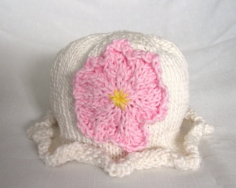 Knit Ruffle Flower Cotton Baby Hat great photo prop