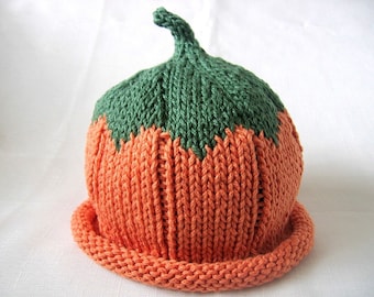 Pumpkin hat, Knit Orange Cotton Baby Hat, great photo prop