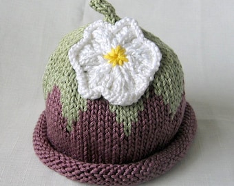 Lavender Flower Hat, Knit Cotton Baby Hat great photo prop