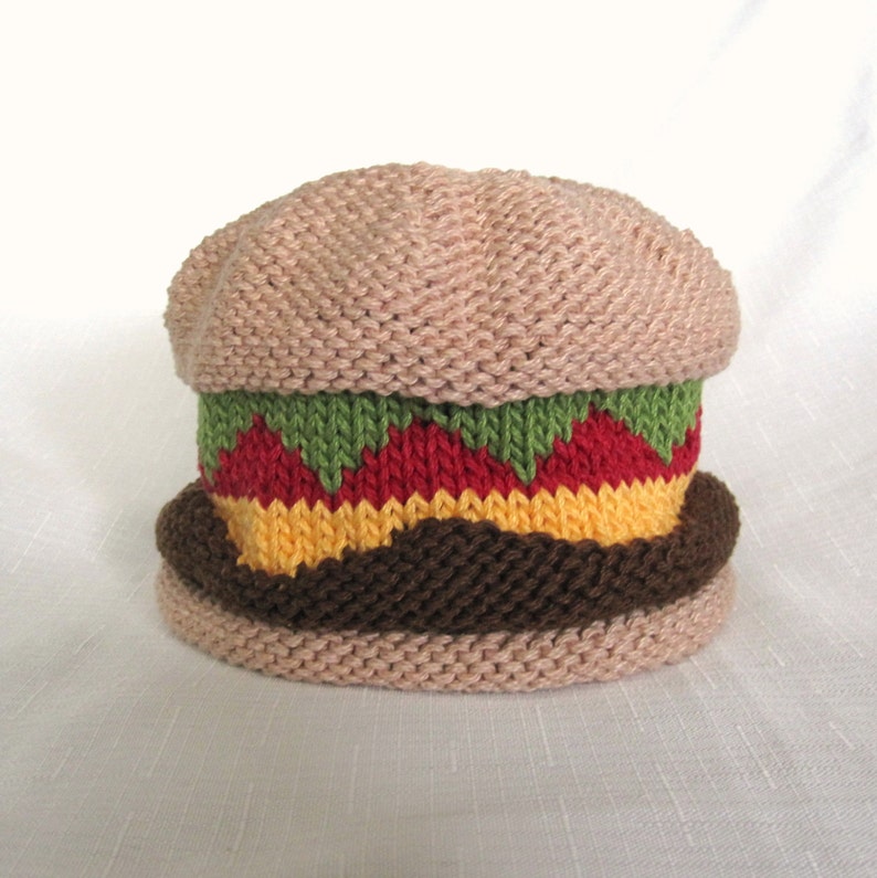 Knit Tasty Burger Baby Cotton Hat, great photo prop image 1