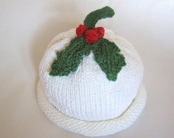 Holiday Holly Hat, Knit Cotton Baby Hat,  great photo prop