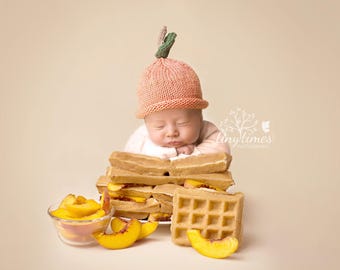 Peach Hat, Knit Cotton Baby Hat great photo prop