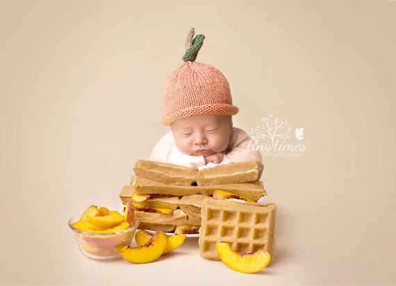 Peach Hat, Knit Cotton Baby Hat great photo prop