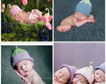 Berry Pixie Hat, Knit Cotton Baby Hat