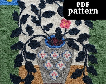 Punch Needle Pattern PDF Rug Hooking Pattern Punch Needle Pillow Pattern Botanical Rughooking Pattern Plant and Vase Rug Hooking Pattern