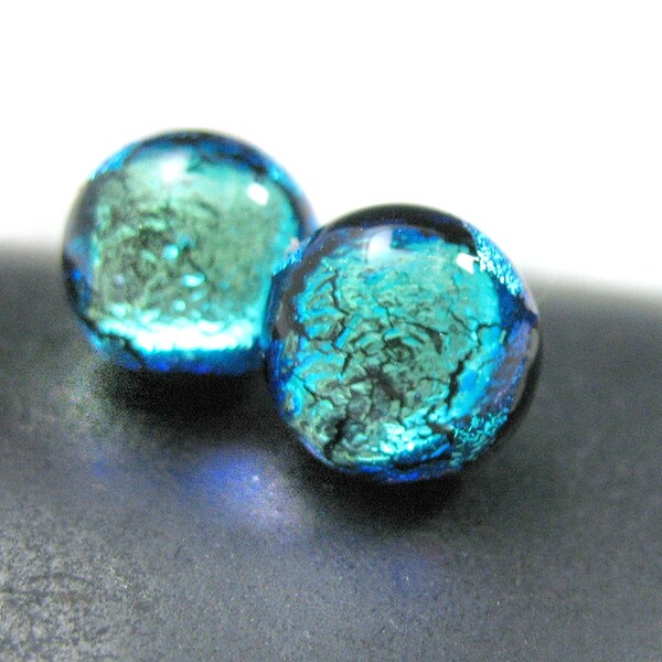 Ohrstecker, dichroitische Schmelzglas Beiträge in funkelnden Cool türkis blau/grün, hypoallergen Nickel frei Beiträge