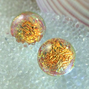 Dichroic Glass Orange Studs, Mermaid Tears, Fused Glass Studs, Customized Hypoallergenic Titanium, Surgical Steel or Sterling Silver