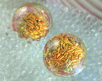 Dichroic Glass Orange Studs, Mermaid Tears, Fused Glass Studs, Customized Hypoallergenic Titanium, Surgical Steel or Sterling Silver