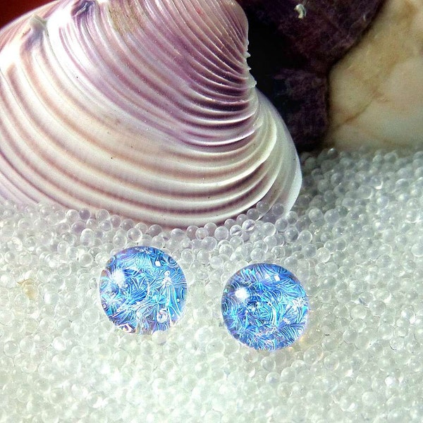 Translucent Mermaid Tears Blue Opal Dichroic Glass Earrings, Customizable Sizes and Post Material, Handmade In The USA