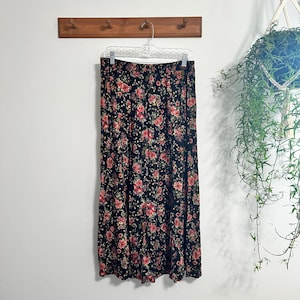 Vintage 100% Rayon Floral Print Midi Skirt with Buttons Size 14/16 by Katy D.