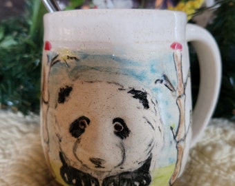 Sweet baby giant panda hand-sculpted and hand-painted on a wheel-thrown handmade wildlife mug