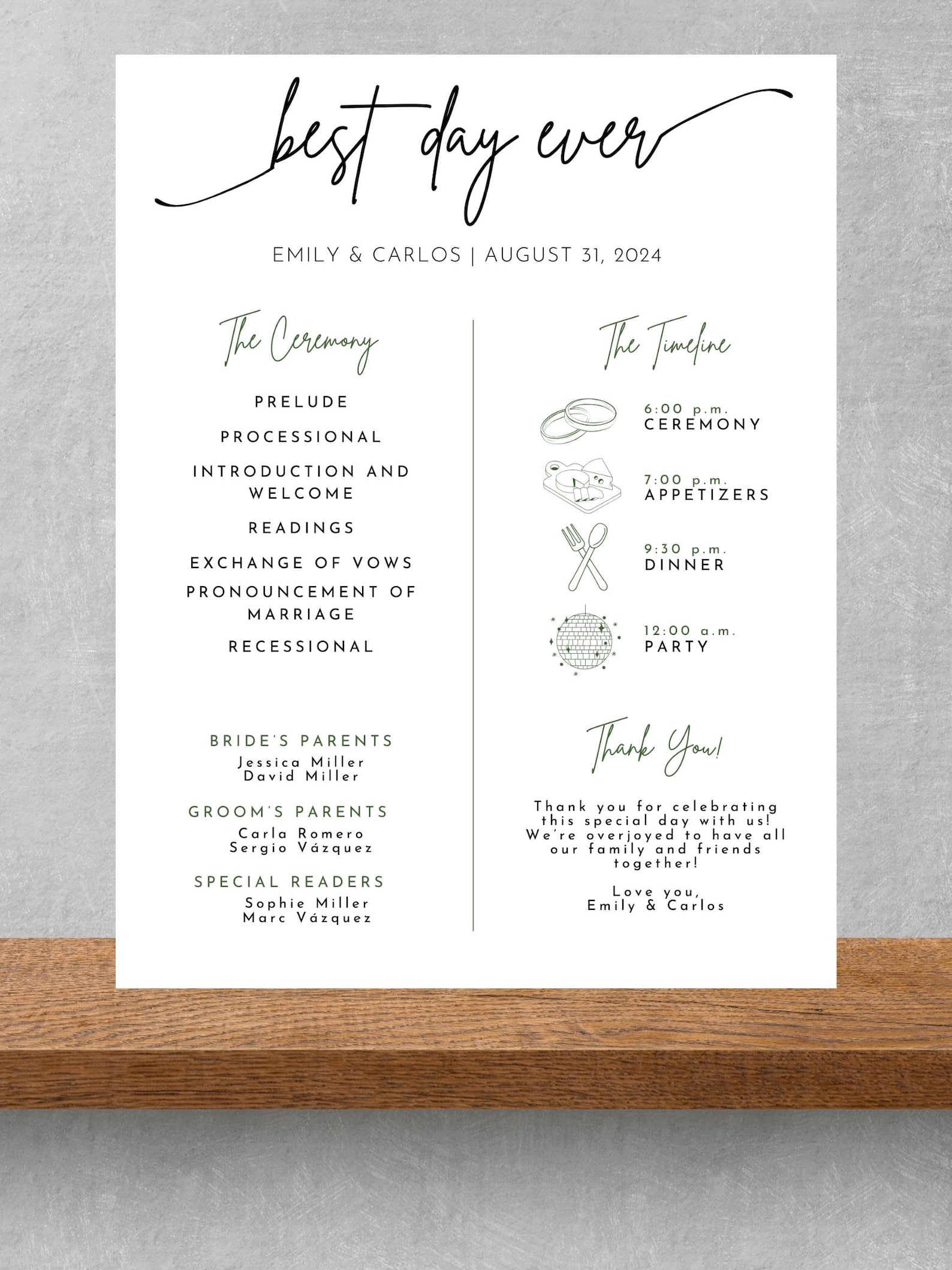 Program Copy Guest Sample Editable Ceremony Program, Wedding Timeline & Guest Message ...