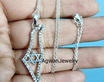 Israel map necklace. Jewish symbol. Made in Israel. Support Israel. Star of David necklace. Magen David
