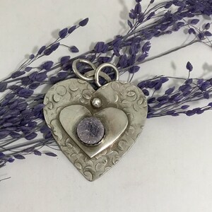 Sterling Silver Hearts, Lavender Drusy, Heart on Heart    #173