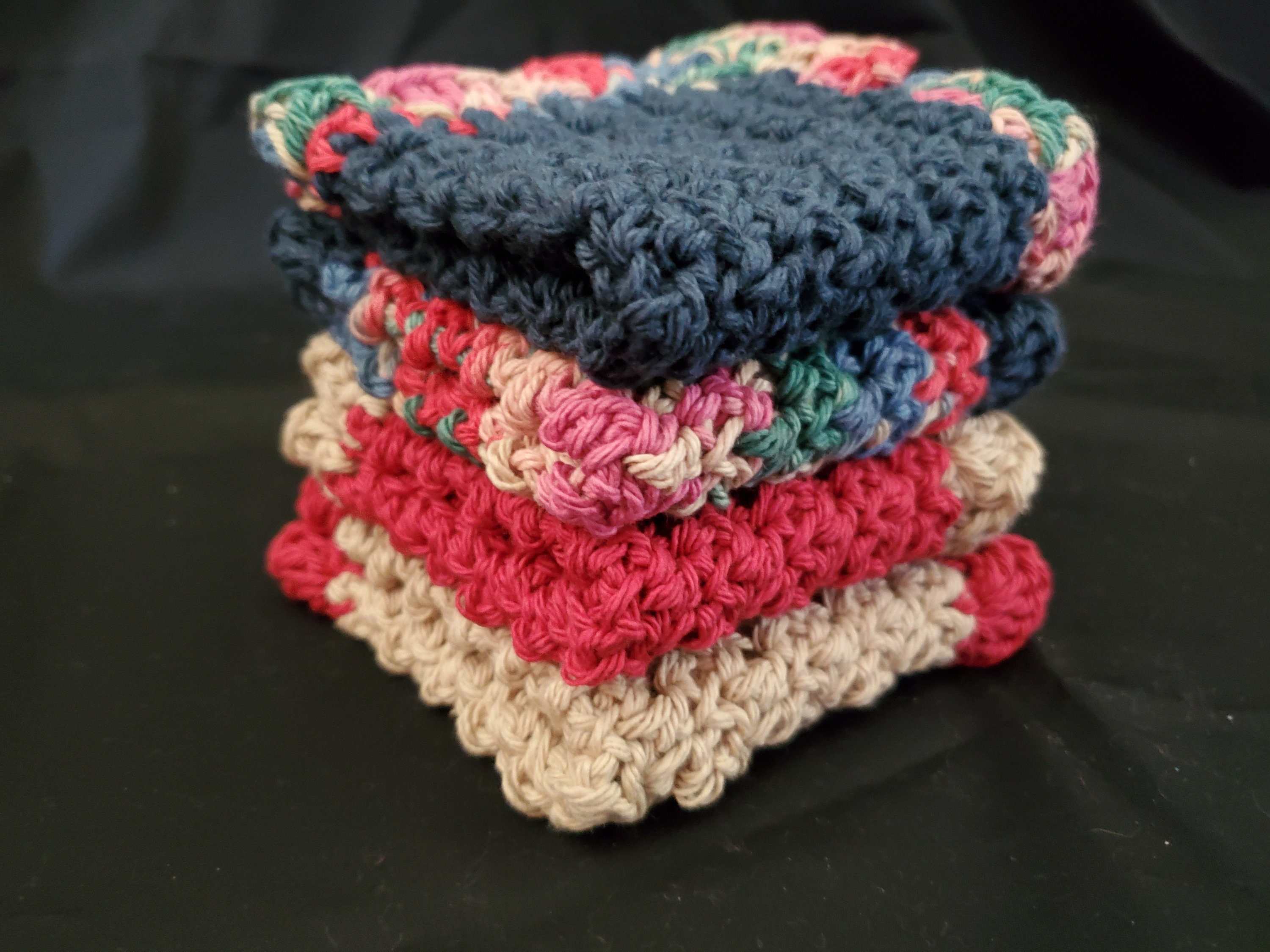 Indigo Crochet Cotton Washcloth Set Washcloth Set Cotton Etsy