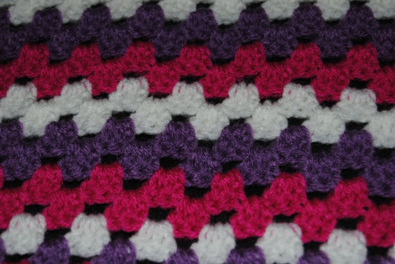 Pink Purple and White Crochet Baby Blanket image 2