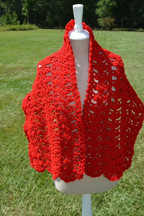 Red Prayer Shawl Shoulder Covering Red Shawl Crochet Shawl Etsy
