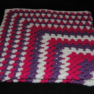 Pink Purple and White Crochet Baby Blanket image 3