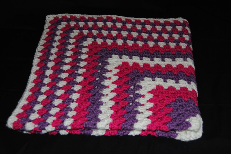 Pink Purple and White Crochet Baby Blanket image 3