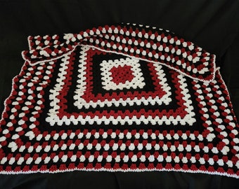 Cranberry White and Black Crochet Baby Blanket