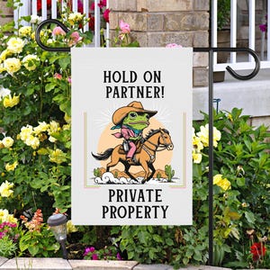 Cowboy Frog Garden Flag: Private Property - No Soliciting